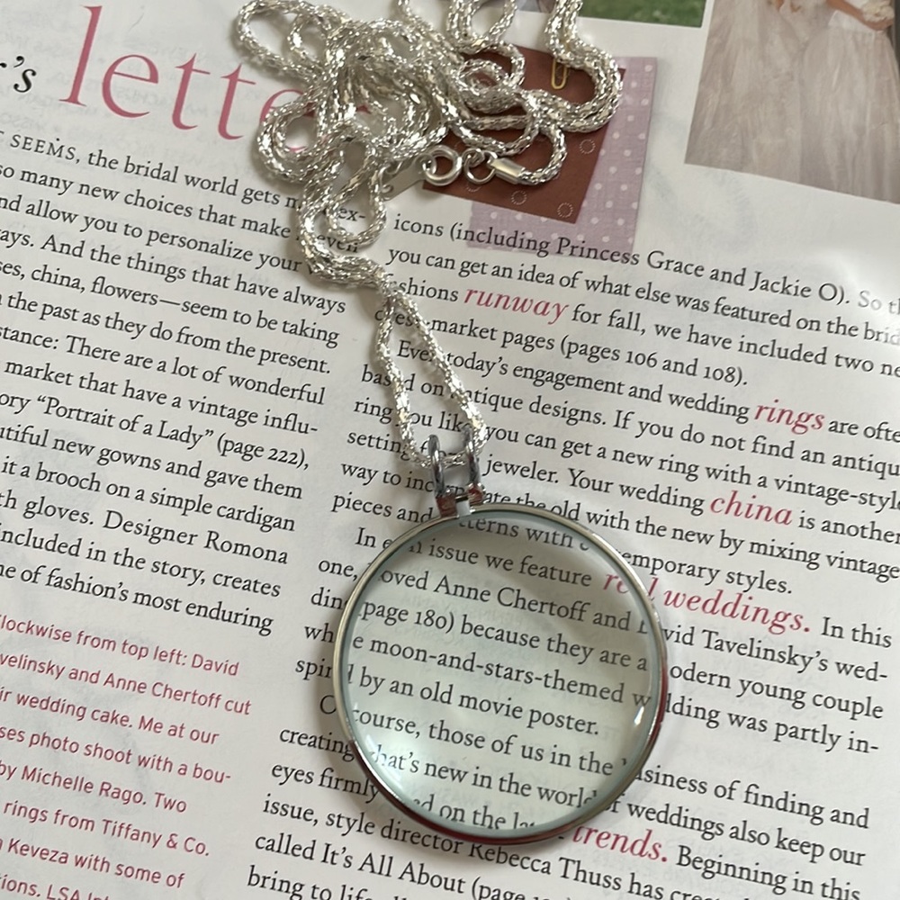 Magnifying Glass Necklace 5x Monocle Magnifier with 36" Long Silver Chain